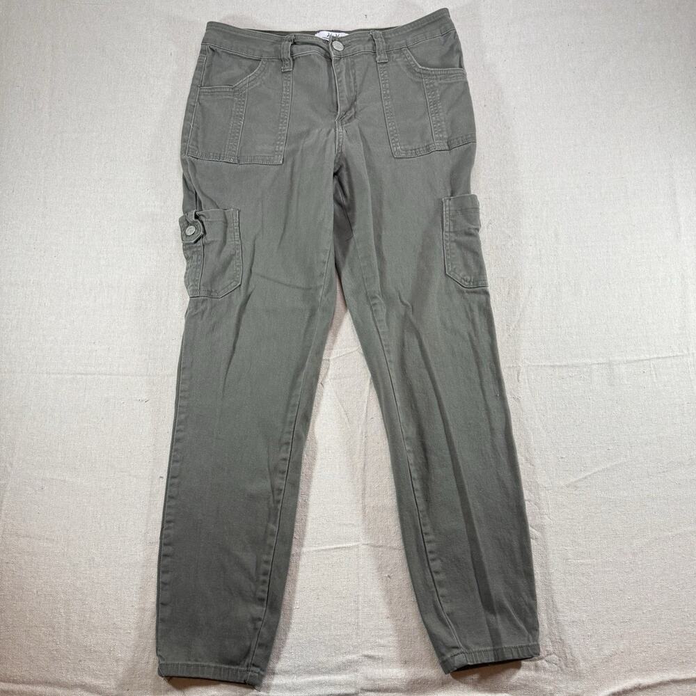 Harmony & Havoc Women's Gray Solid Cargo Pants 10 Flat Front Button 27 Inseam